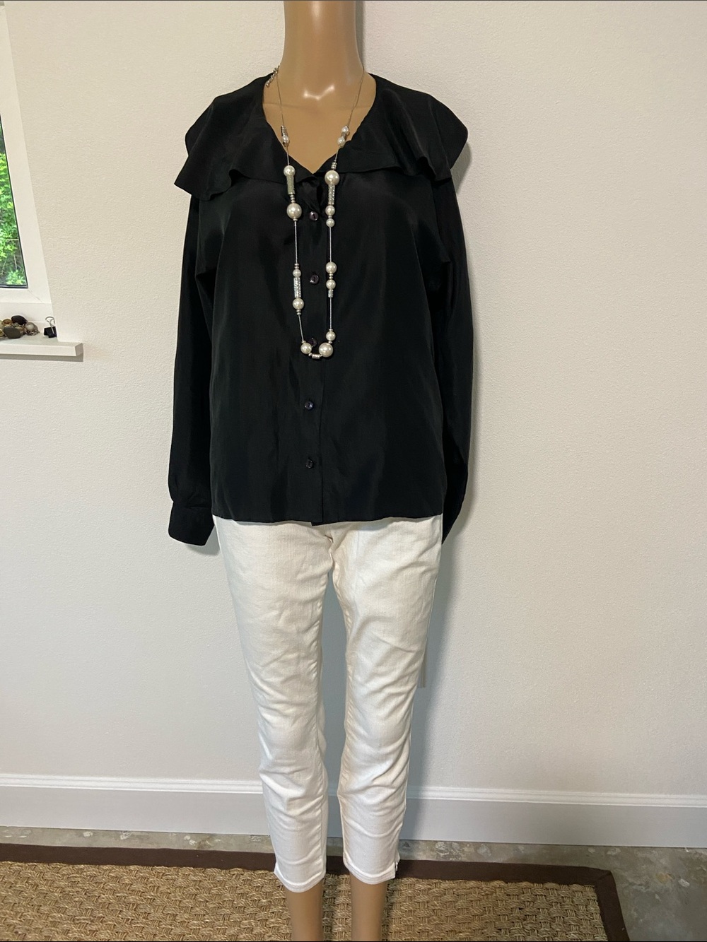 VTG Paul Et Duffier silk Button-Down Blouse with Wide Collar Sz M